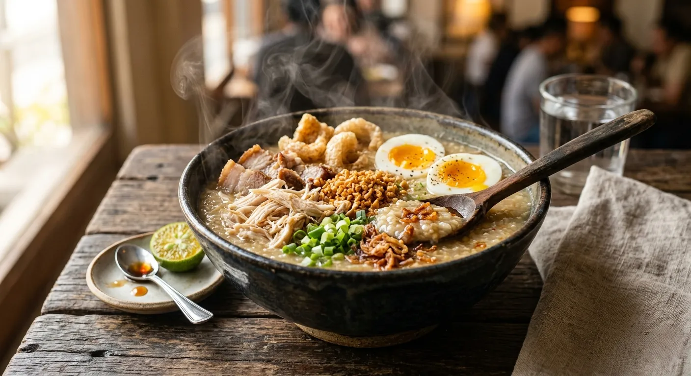 Overload Lugaw — hearty Filipino rice porridge at Couple Chef Restaurant Winnipeg